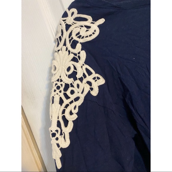 Navy Blue Long Sleeve Tee w/ White Lace | Size S - Picture 3 of 3